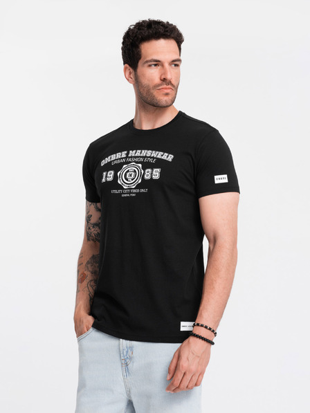 Ombre Clothing Černé pánské tričko s potiskem Ombre Clothing