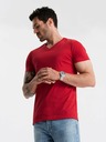 Ombre Clothing Červené pánské bavlněné basic tričko s výstřihem Ombre Clothing