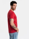 Ombre Clothing Červené pánské bavlněné basic tričko s výstřihem Ombre Clothing