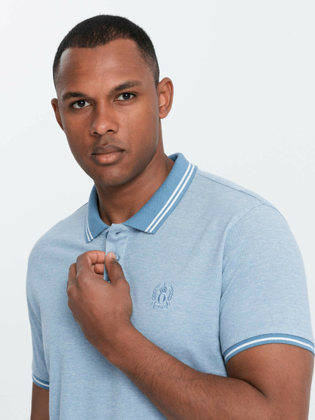 Ombre Clothing Světle modré pánské žíhané polo tričko Ombre Clothing