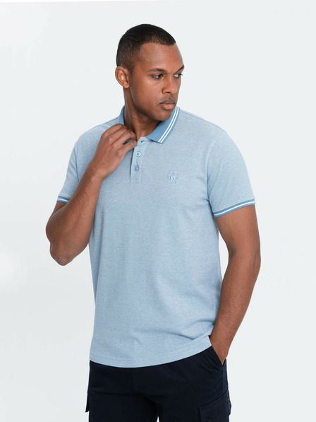 Ombre Clothing Světle modré pánské žíhané polo tričko Ombre Clothing