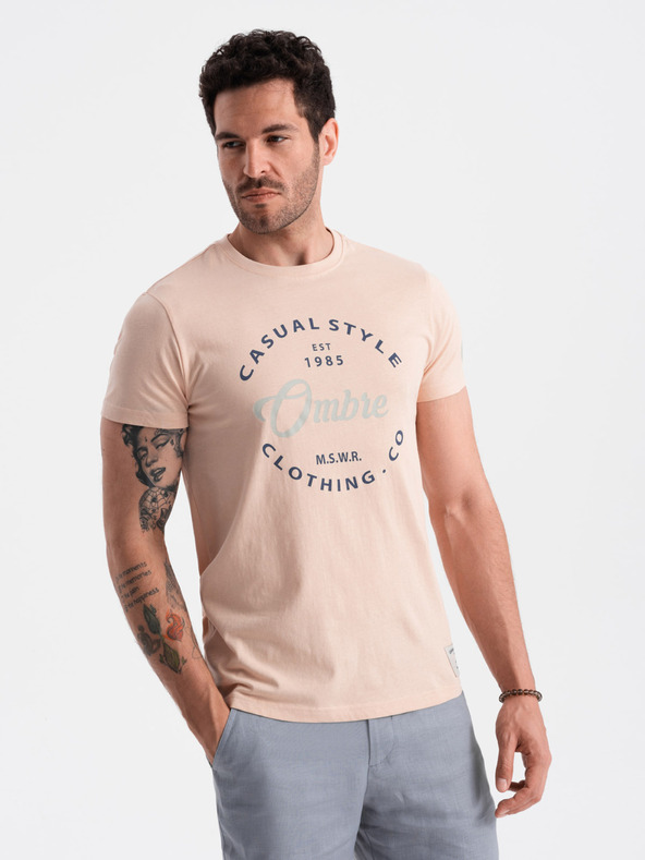 Ombre Clothing Světle růžové pánské tričko s potiskem Ombre Clothing