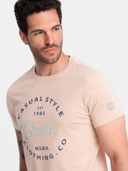 Ombre Clothing Světle růžové pánské tričko s potiskem Ombre Clothing