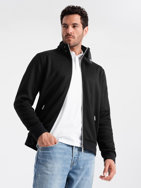 Ombre Clothing Černá pánská bunda s vysokým límcem a fleecovým vnitřkem Ombre Clothing