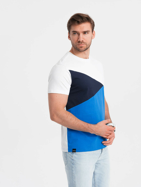 Ombre Clothing Bílo-modré pánské bavlněné tričko Ombre Clothing