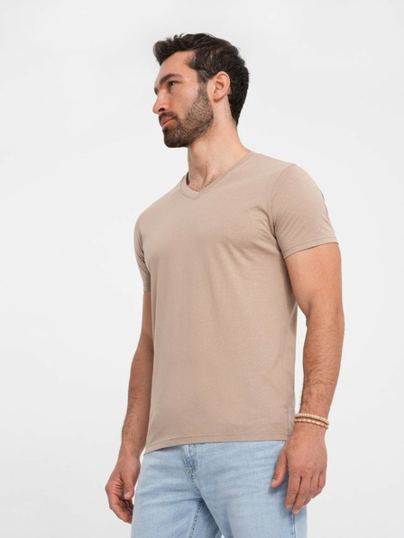 Ombre Clothing Šedá pánské bavlněné basic tričko s výstřihem Ombre Clothing