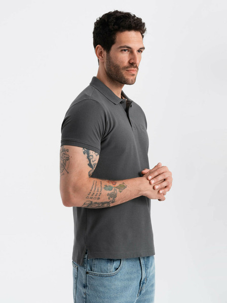 Ombre Clothing Šedé pánské basic polo tričko Ombre Clothing