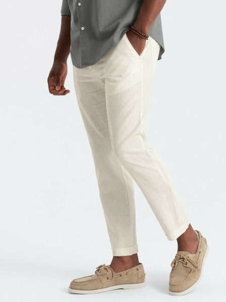 Ombre Clothing Krémové pánské chino kalhoty s příměsí lnu Ombre Clothing