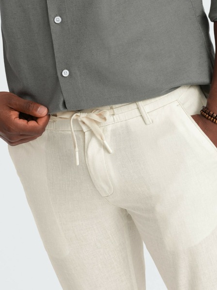 Ombre Clothing Krémové pánské chino kalhoty s příměsí lnu Ombre Clothing
