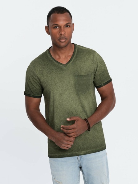 Ombre Clothing Zelené pánské žíhané tričko Ombre Clothing