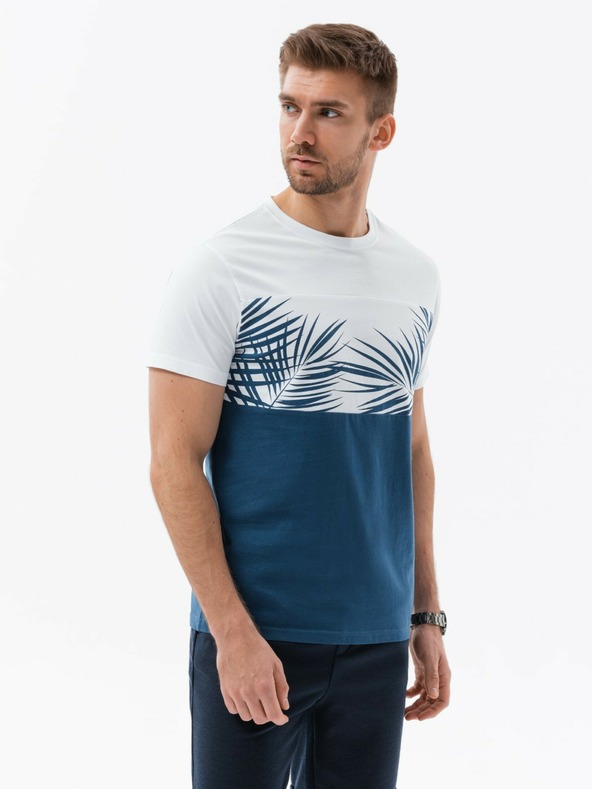 Ombre Clothing Bílo-modré pánské tričko s potiskem Ombre Clothing
