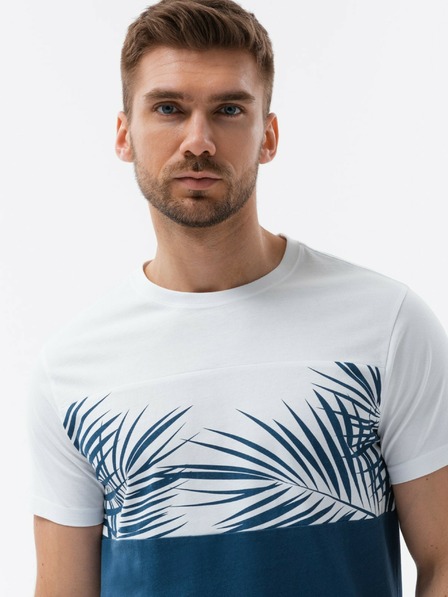 Ombre Clothing Bílo-modré pánské tričko s potiskem Ombre Clothing