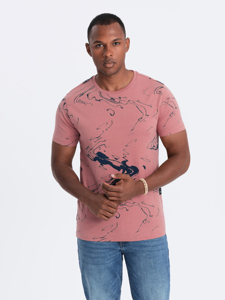 Ombre Clothing Růžové pánské vzorované tričko Ombre Clothing