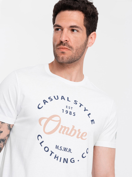 Ombre Clothing Bílé pánské tričko s potiskem Ombre Clothing