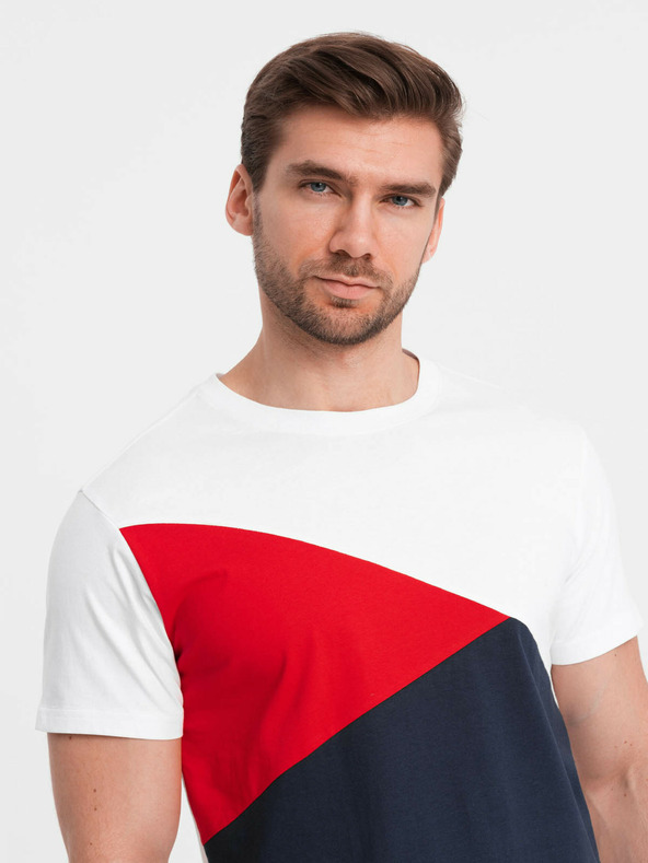 Ombre Clothing Červeno-bílé pánské bavlněné tričko Ombre Clothing