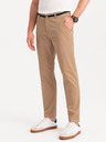Ombre Clothing Béžové pánské chino kalhoty s ozdobným páskem Ombre Clothing