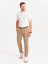 Ombre Clothing Béžové pánské chino kalhoty s ozdobným páskem Ombre Clothing