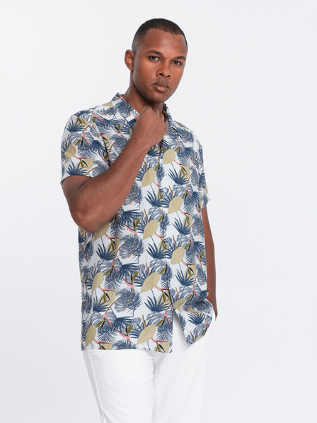 Ombre Clothing Bílá pánská vzorovaná košile s krátkým rukávem Ombre Clothing