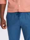 Ombre Clothing Modré pánské chino kalhoty s příměsí lnu Ombre Clothing
