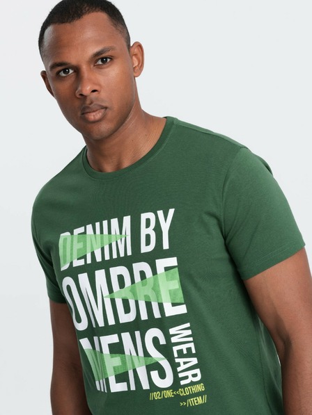 Ombre Clothing Zelené pánské bavlněné tričko Ombre Clothing