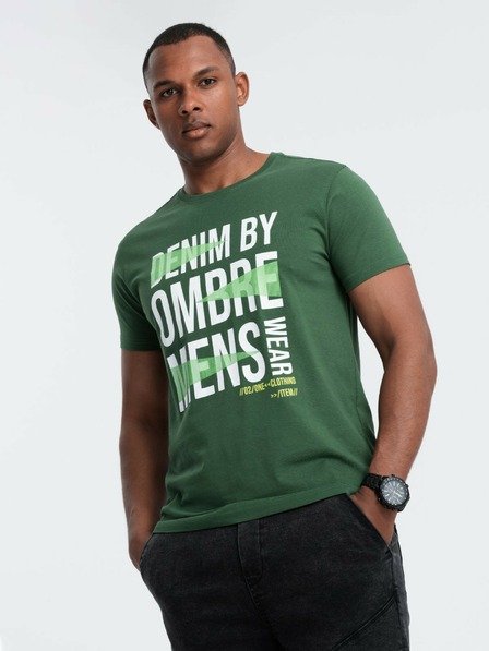 Ombre Clothing Zelené pánské bavlněné tričko Ombre Clothing