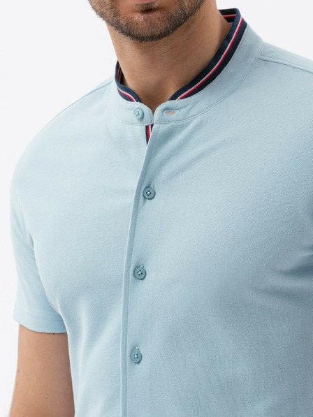 Ombre Clothing Modrá pánská pletená košile s krátkým rukávem Ombre Clothing