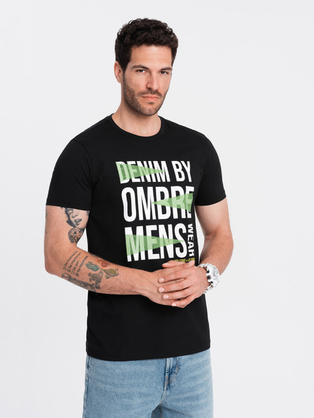 Ombre Clothing Černé pánské bavlněné tričko Ombre Clothing