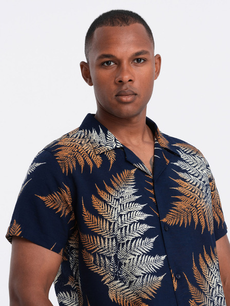 Ombre Clothing Tmavě modrá pánská vzorovaná košile s krátkým rukávem Ombre Clothing