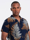 Ombre Clothing Tmavě modrá pánská vzorovaná košile s krátkým rukávem Ombre Clothing