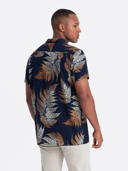 Ombre Clothing Tmavě modrá pánská vzorovaná košile s krátkým rukávem Ombre Clothing