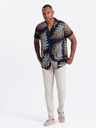 Ombre Clothing Tmavě modrá pánská vzorovaná košile s krátkým rukávem Ombre Clothing