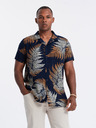 Ombre Clothing Tmavě modrá pánská vzorovaná košile s krátkým rukávem Ombre Clothing