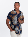 Ombre Clothing Tmavě modrá pánská vzorovaná košile s krátkým rukávem Ombre Clothing