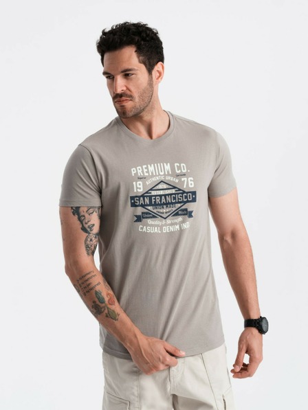 Ombre Clothing Šedé pánské tričko s potiskem San Francisco Ombre Clothing