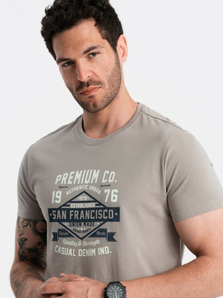 Ombre Clothing Šedé pánské tričko s potiskem San Francisco Ombre Clothing