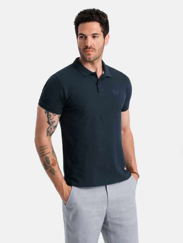 Ombre Clothing Tmavě modré pánské basic polo tričko Ombre Clothing