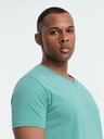 Ombre Clothing Tyrkysové pánské bavlněné basic tričko s výstřihem Ombre Clothing