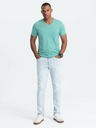 Ombre Clothing Tyrkysové pánské bavlněné basic tričko s výstřihem Ombre Clothing