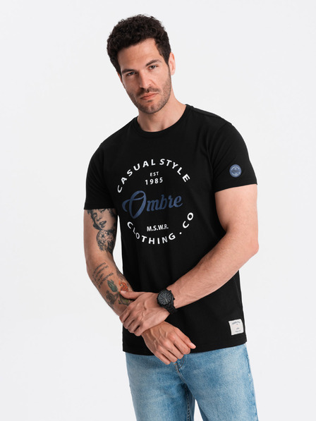 Ombre Clothing Černé pánské tričko s potiskem Ombre Clothing