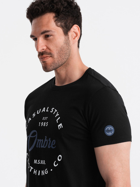Ombre Clothing Černé pánské tričko s potiskem Ombre Clothing