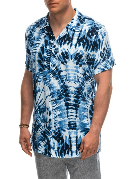 Ombre Clothing Modo-bílá pánská vzorovaná košile s krátkým rukávem Ombre Clothing