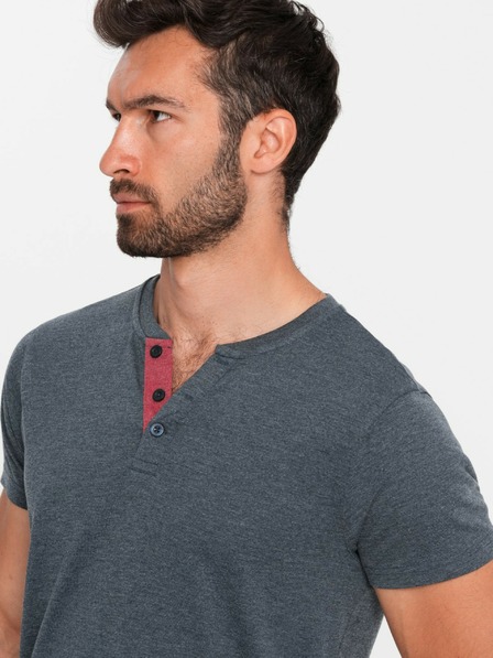 Ombre Clothing Modré pánské tričko s kulatým výstřihem Ombre Clothing