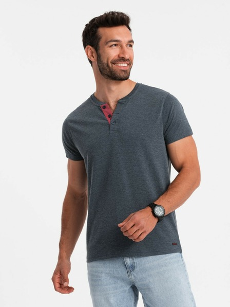 Ombre Clothing Modré pánské tričko s kulatým výstřihem Ombre Clothing