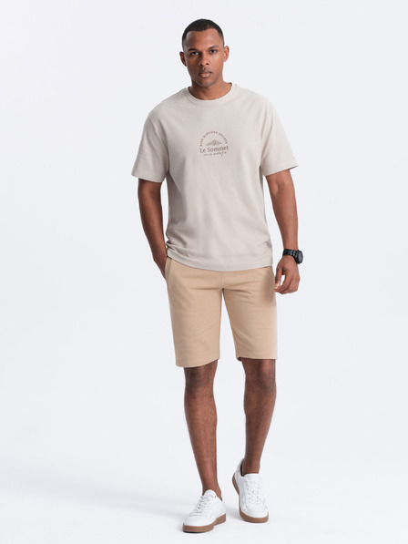Ombre Clothing Béžové pánské teplákové basic kraťasy Ombre Clothing