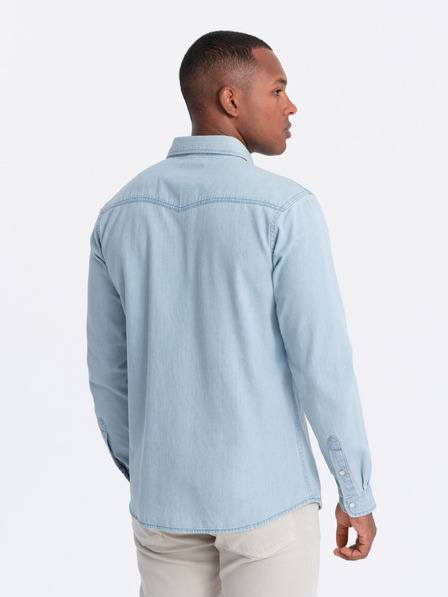 Ombre Clothing Pánská džínová košile na patentky s kapsami světle modrá Ombre Clothing