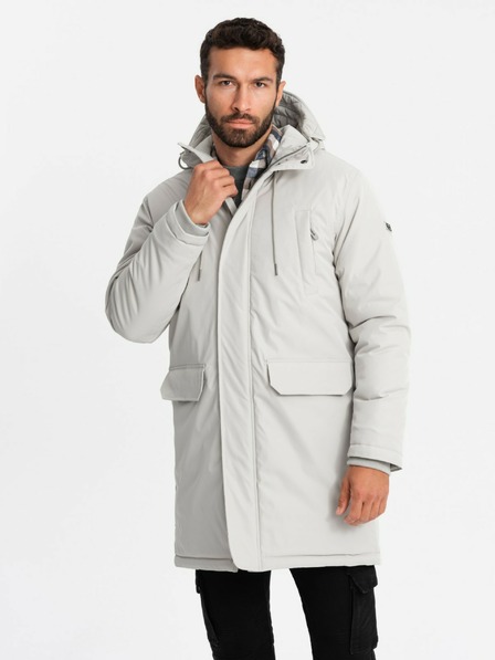 Ombre Clothing Pánská dlouhá klasická bunda parka krémová Ombre Clothing
