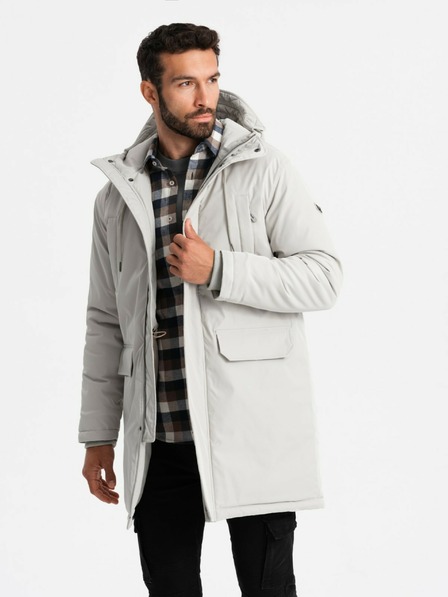 Ombre Clothing Pánská dlouhá klasická bunda parka krémová Ombre Clothing