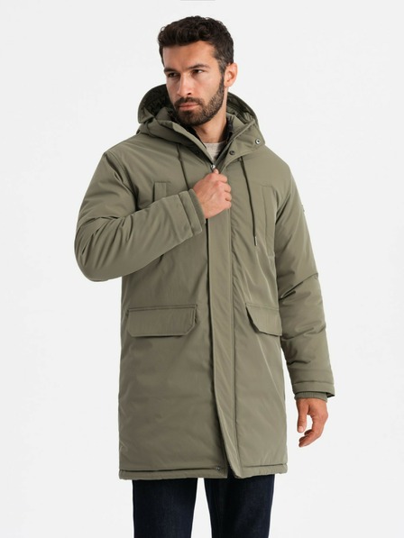 Ombre Clothing Pánská klasická dlouhá bunda parka olivová Ombre Clothing