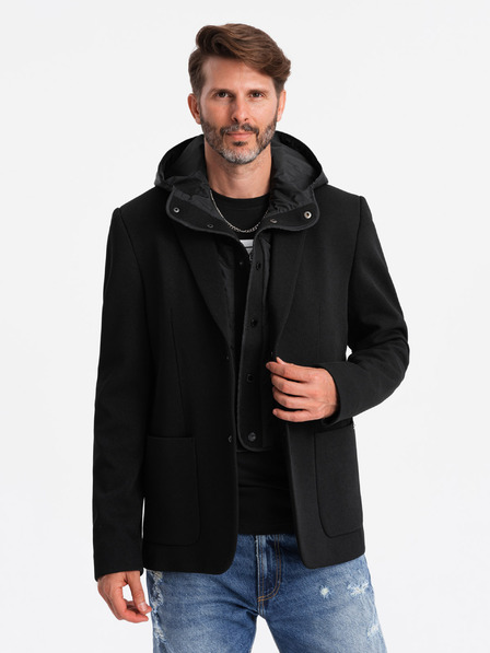 Ombre Clothing Pánská bunda s vysokým límcem a kapucí černá Ombre Clothing