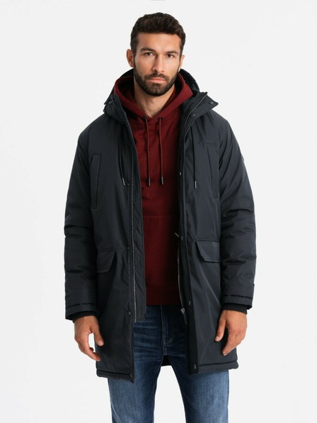 Ombre Clothing Klasická dlouhá pánská bunda parka černá Ombre Clothing